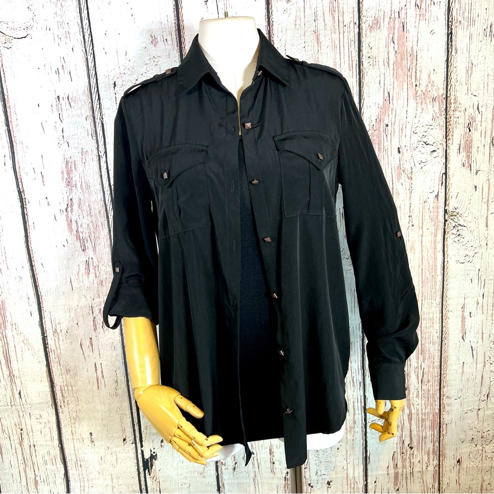 NEW NWT Rock & Republic Black Button Down Long Sleeve Blouse Top Size Small